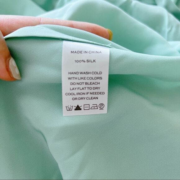 Hill House the Nima Silk Wrap Mini Dress in Mint size L - Picture 9 of 12